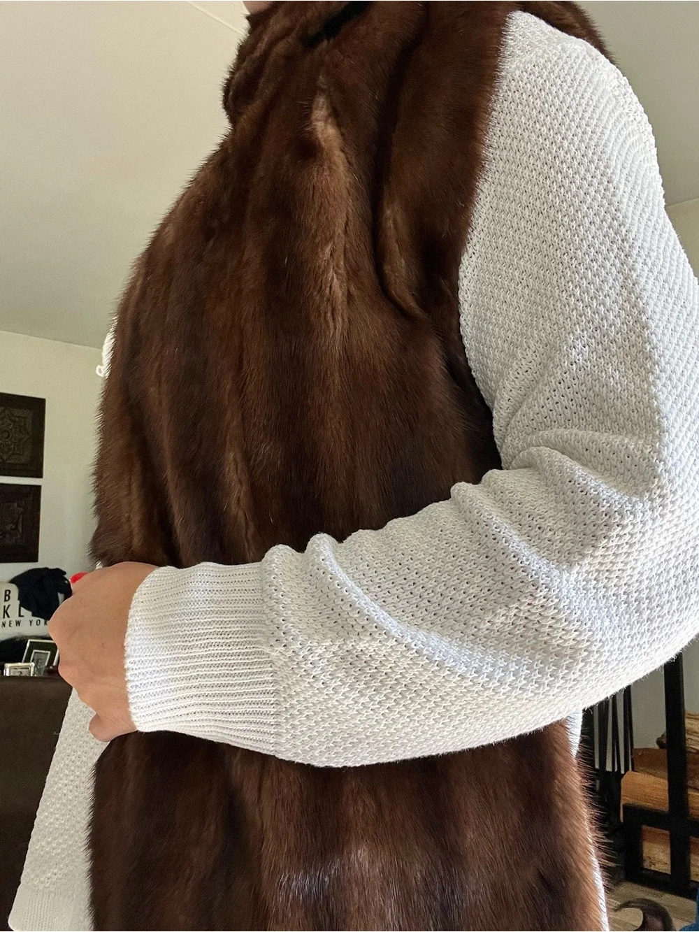 Luxurious Brown real Fur shawl scarf - velvet lining luxury